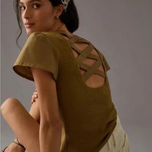 Anthropologie Olive Green Crisscross Back Women Top